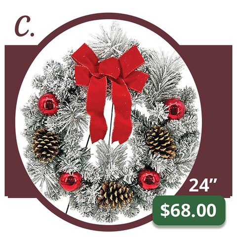 C - Snow-Frosted Holiday Memorial Wreath with Red Bow