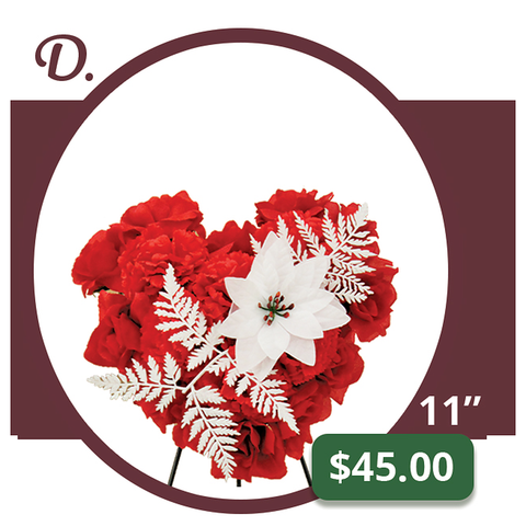 D - Medium Christmas Heart with White Poinsettias