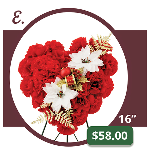 E - Large Christmas Heart with White Poinsettias and Gold Accents