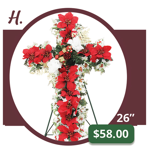 H – Christmas Cross with Poinsettias and White Accents