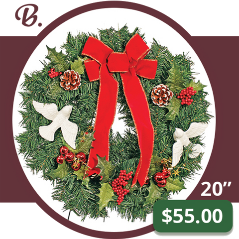 B – 30" Christmas Wreath with Doves and Red Bow