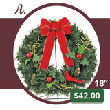 A - Holiday Memorial Wreath with Red Bow & Cardinal