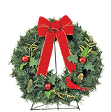 A - Holiday Memorial Wreath with Red Bow & Cardinal