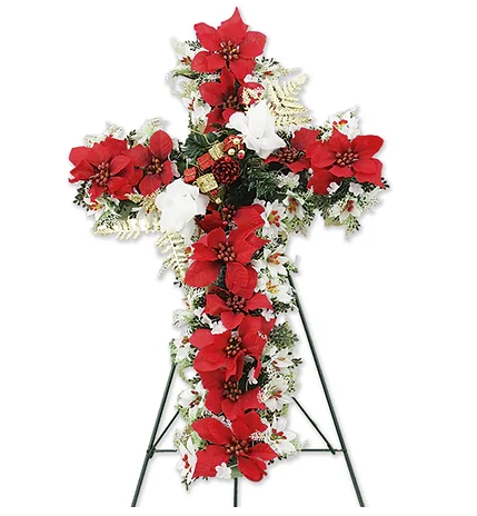 09- Large Silk Cross of Poinsettias