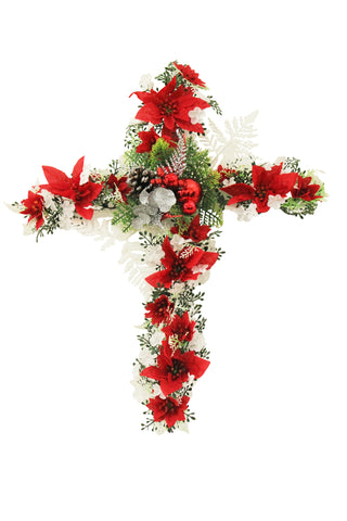 13 - Medium Red Silk Poinsettia Cross